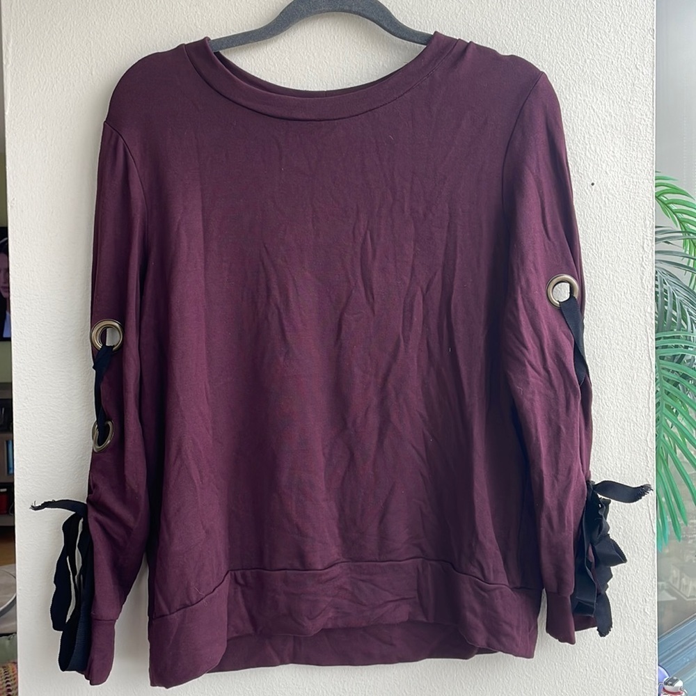 Drew purple top with lace up sleeves